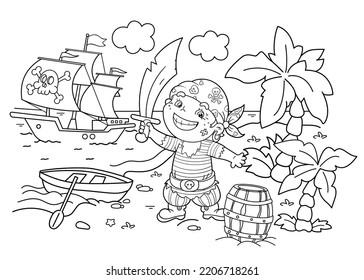 Coloring page outline cartoon pirate on stock vector royalty free