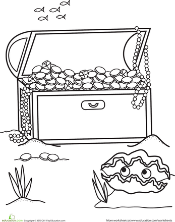 Treasure chest worksheet education coloring pages pirate preschool coloring for kids