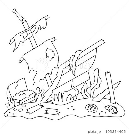 Vector black and white wrecked ship iconãããããç æ