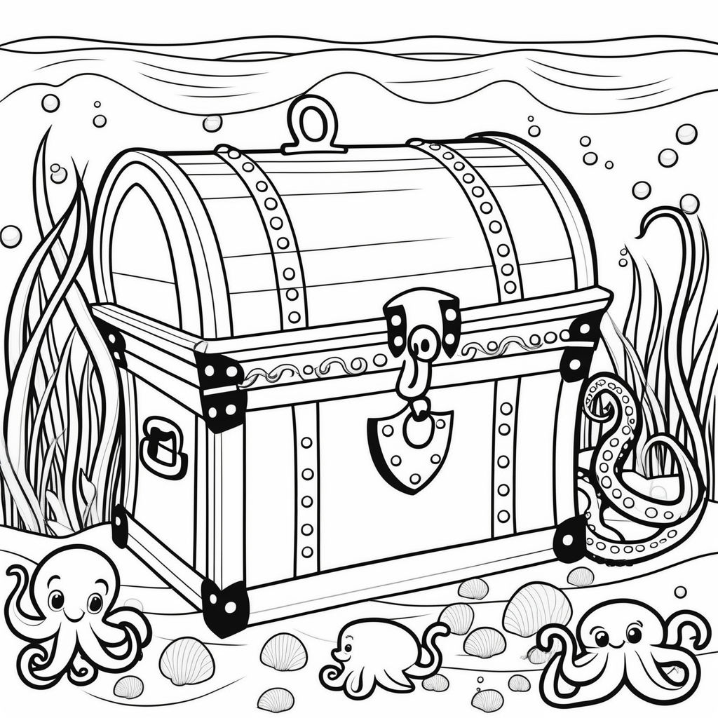 The bottom of the sea with pirate treasures