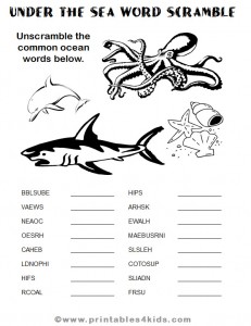 Under the sea ocean words scramble â printables for kids â free word search puzzles coloring pages and other activities