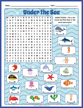 Esl under the sea word search puzzle worksheet activity by puzzles to print