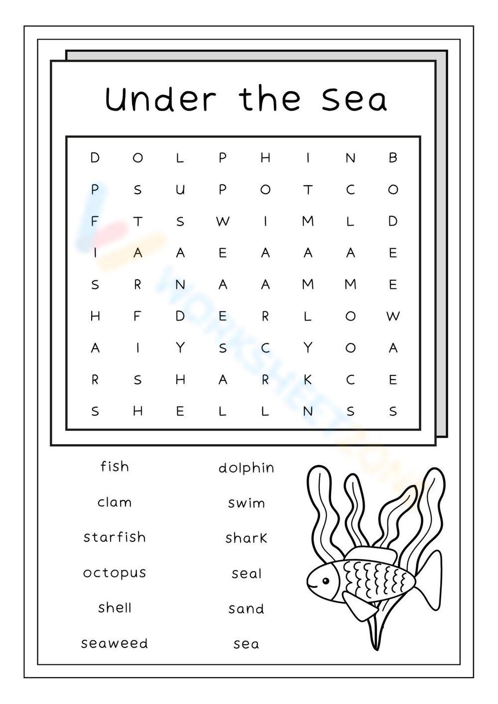 Under the sea word search worksheet