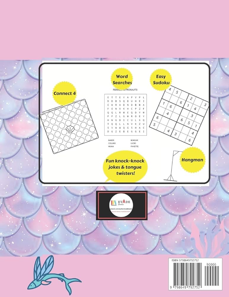 Under the sea mermaid kids puzzles word search and activity book fun games tongue twisters easy sudoku tic tac toe hangman puzzles and coloring book for kids mermaid puzzles evade books