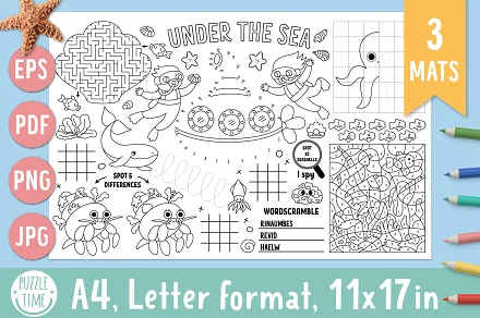 Under the sea activity book for kids education illustrations creative market