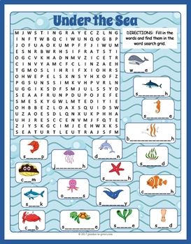 Esl under the sea word search puzzle worksheet activity ocean words theme words activities