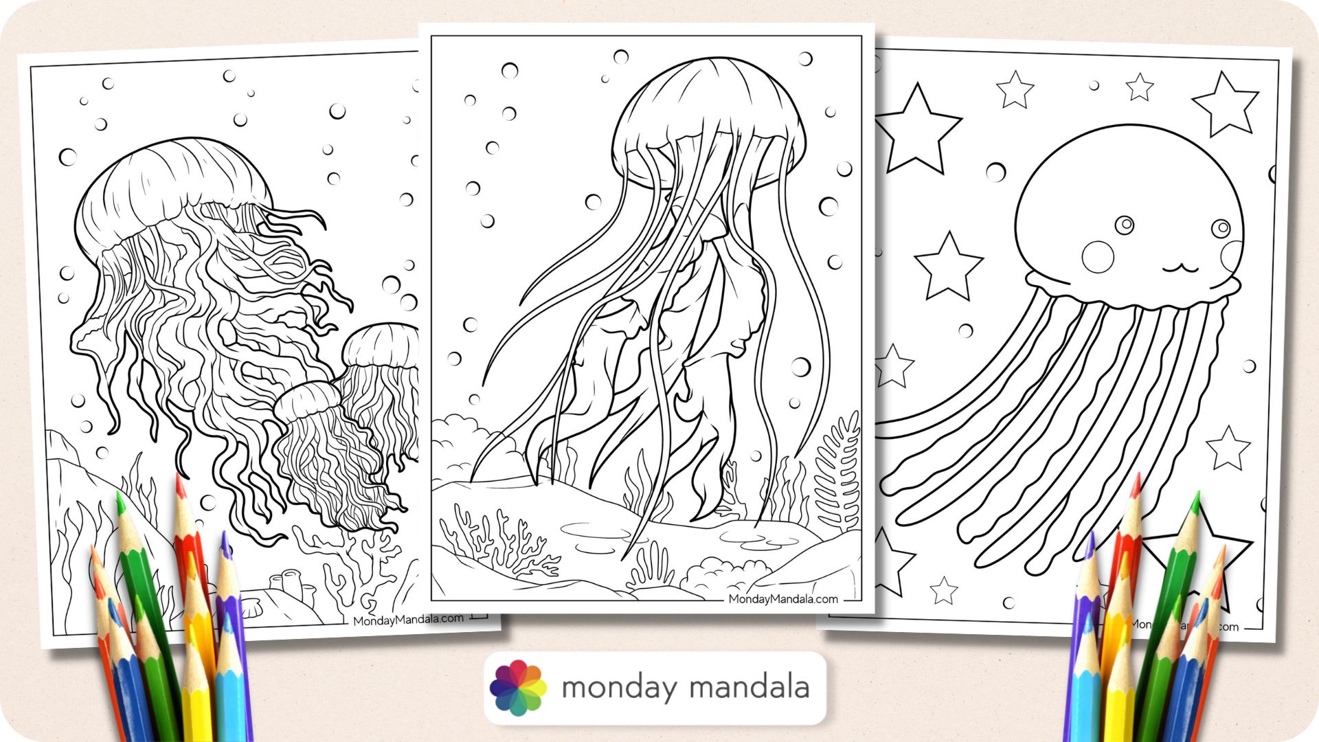 Jellyfish coloring pages free pdf printables