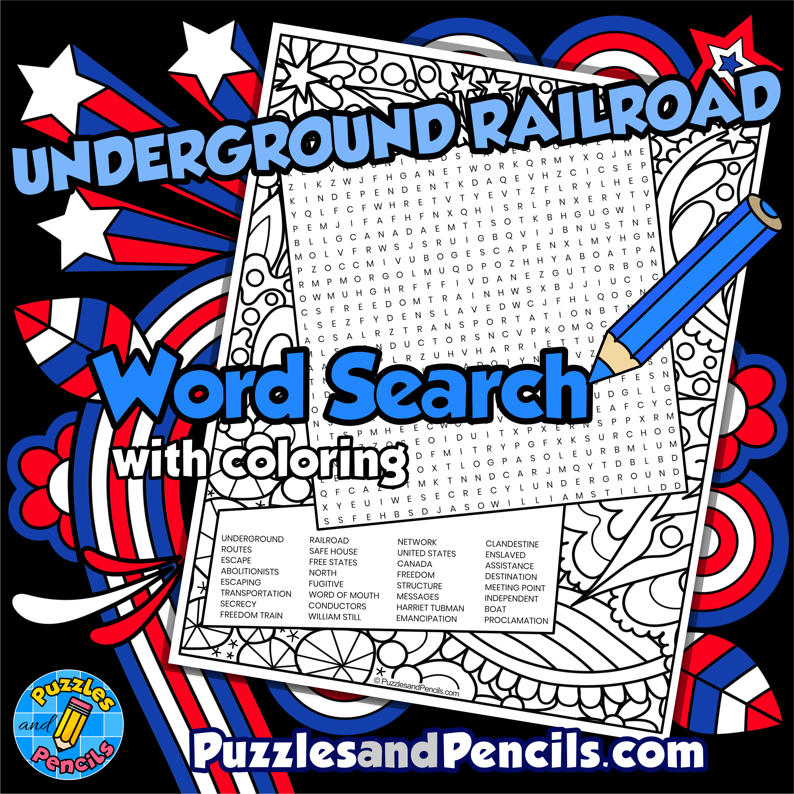 Underground railroad word search puzzle with coloring us history wordsearch made by teachers