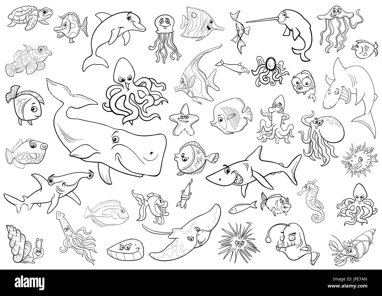 Sea life animals coloring page stock photo