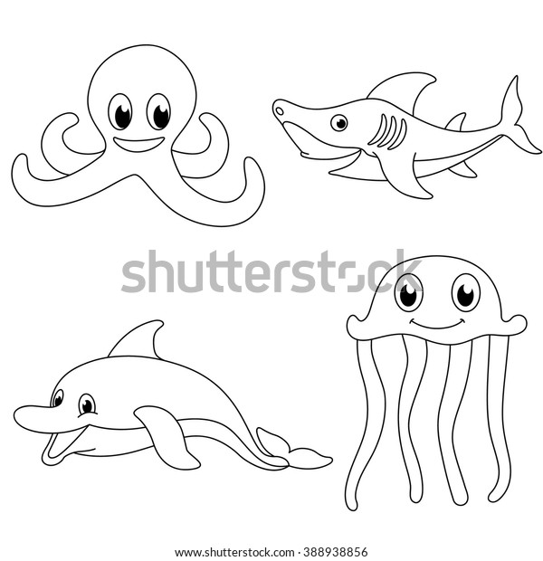 Underwater sea animals coloring page fishoctopus stock vector royalty free