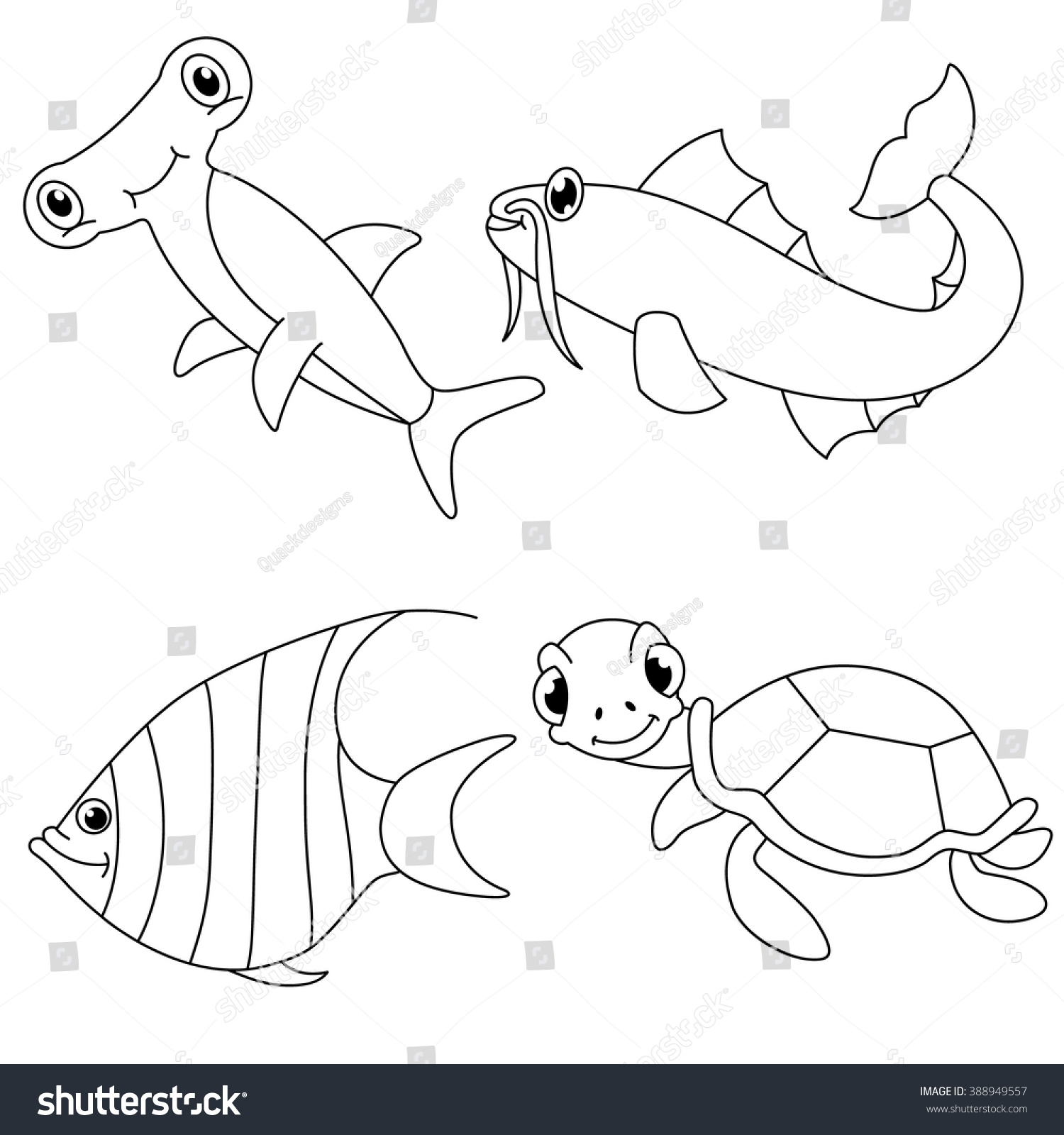 Underwater sea animals coloring page fishturtle stock vector royalty free