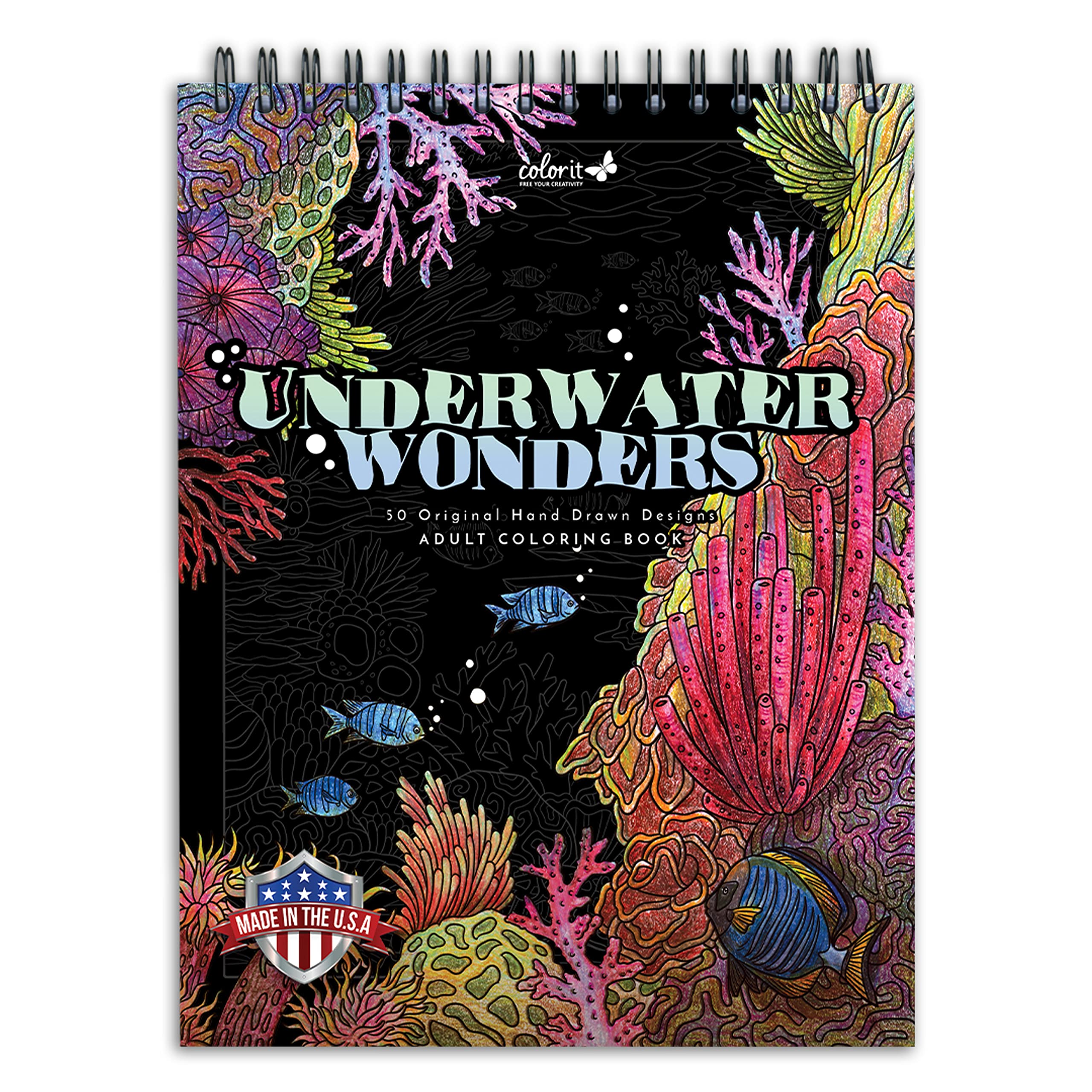 Colorit underwater wonders adult coloring book under the sea coloring pages usa printed with spiral binding hardback covers and ink blotter for arts and crafts ocean coloring book for