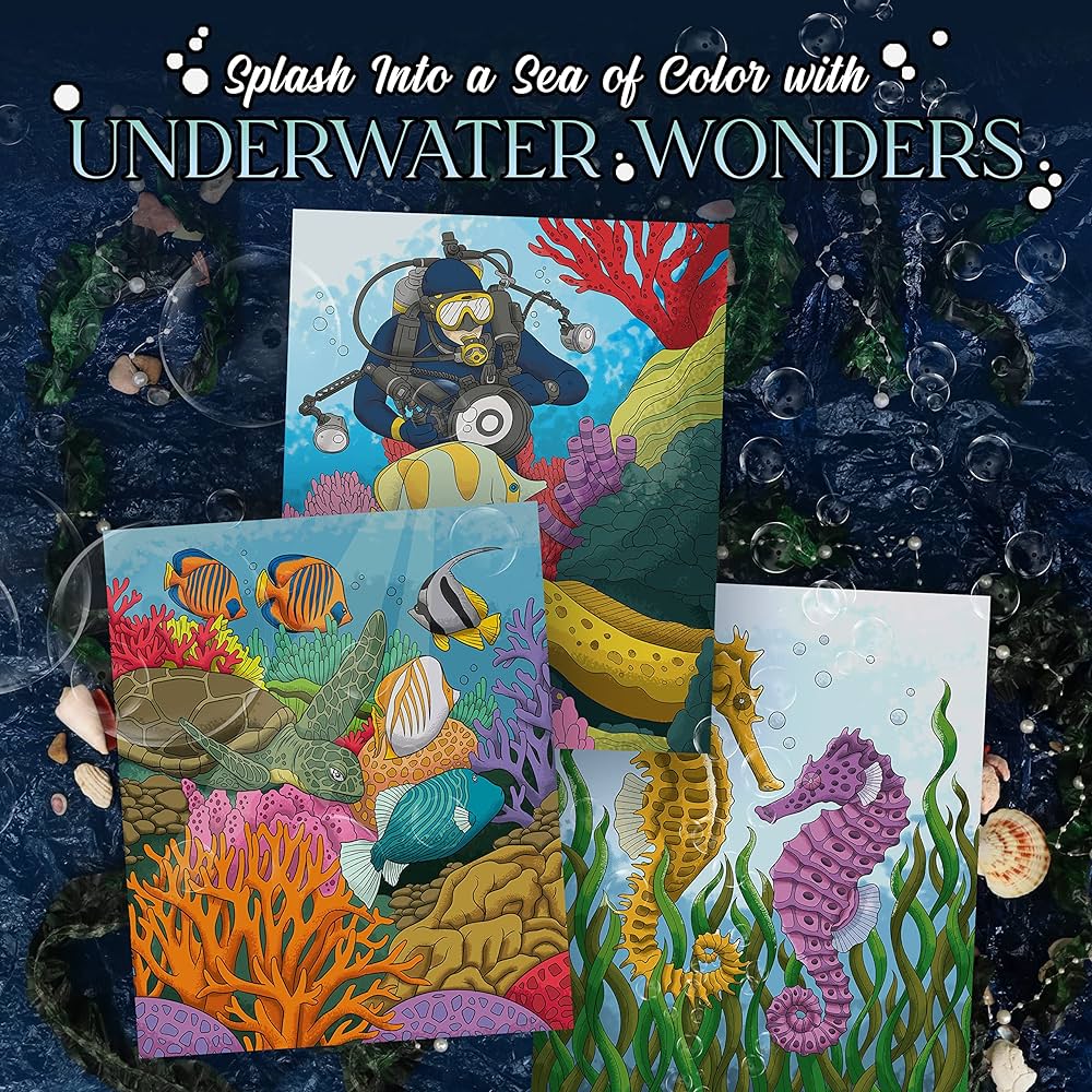 Colorit underwater wonders adult coloring book under the sea coloring pages usa printed with spiral binding hardback covers and ink blotter for arts and crafts ocean coloring book for