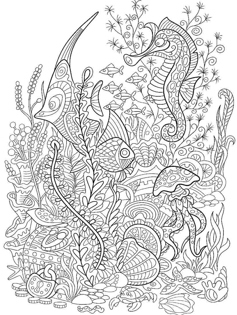 Underwater world coloring pages for adults