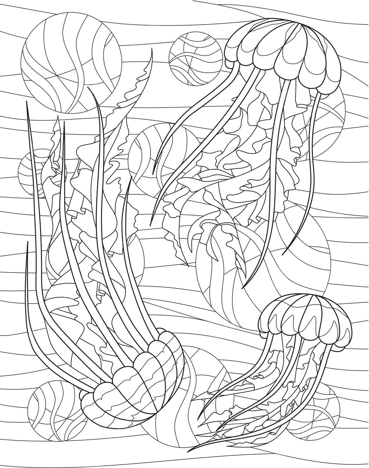 Underwater coloring sheet with octopuses and jellyfish page pattern white color vector page pattern white color png and vector with transparent background for free download