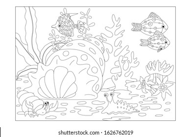 Coloring sheet children underwater landscape house stock vector royalty free