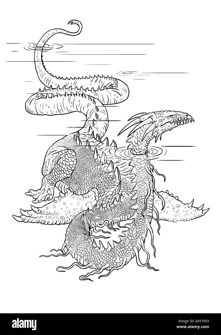Underwater dragon coloring page outline illustration dragon drawing coloring sheet stock photo