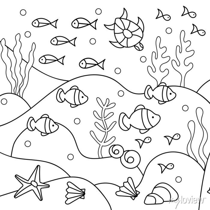 Underwater world coloring pages algae fish sea turtle shells posters for the wall â posters children shell turtle