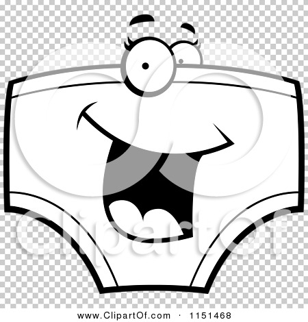 Cartoon clipart of a black and white excited underwear character