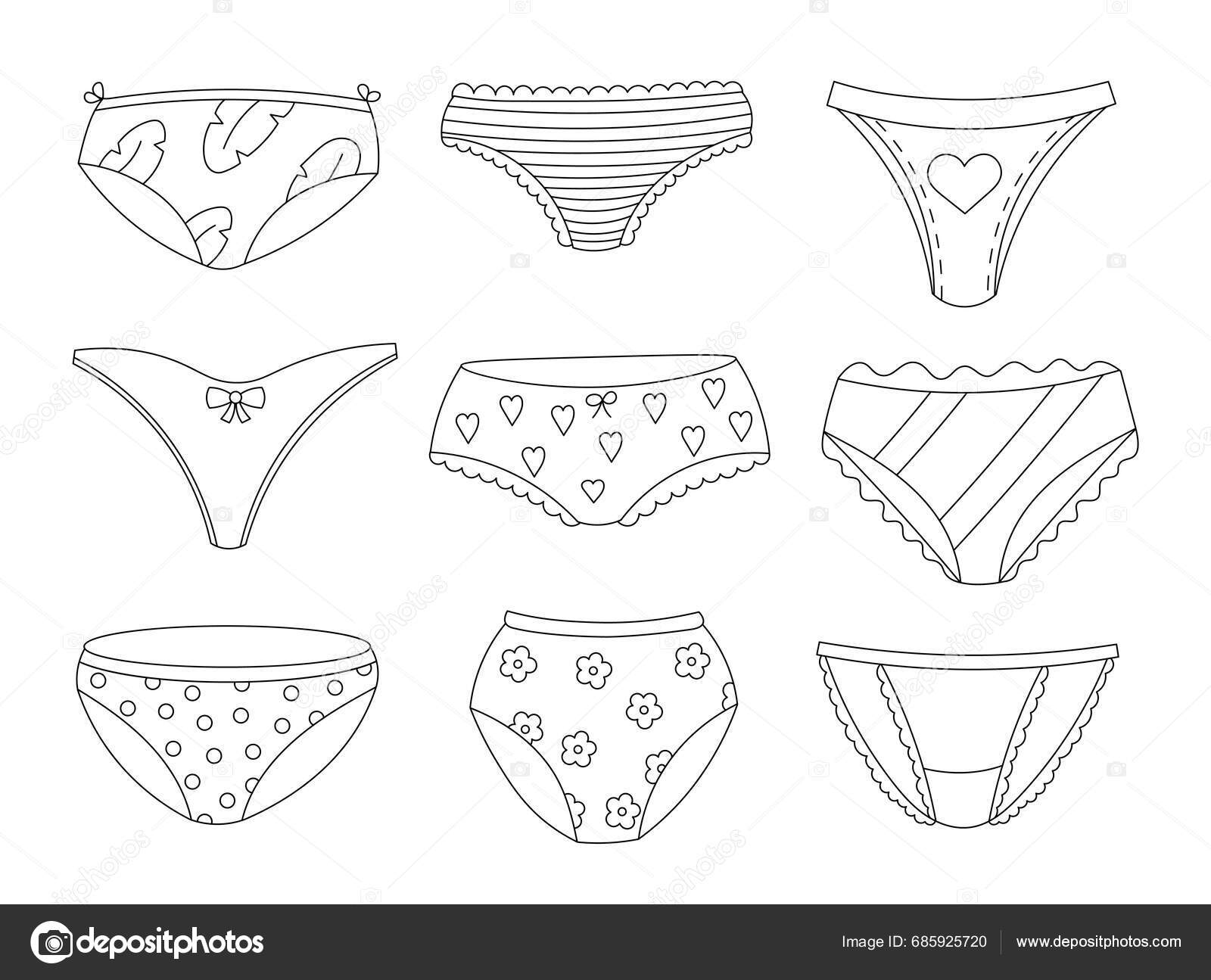 Women lingerie panties coloring page underwear types string thong bikini stock vector by palau