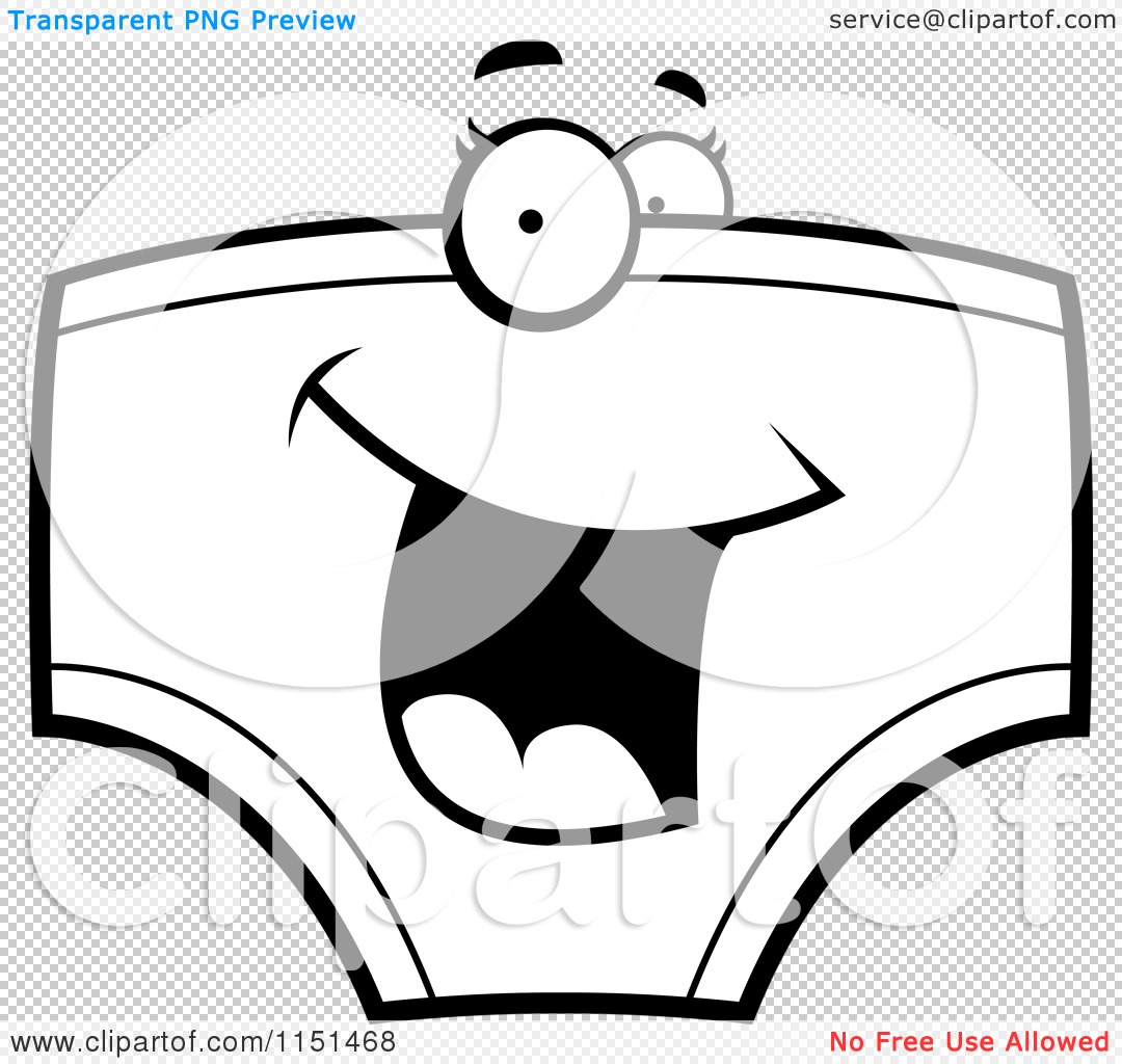 Cartoon clipart of a black and white excited underwear character