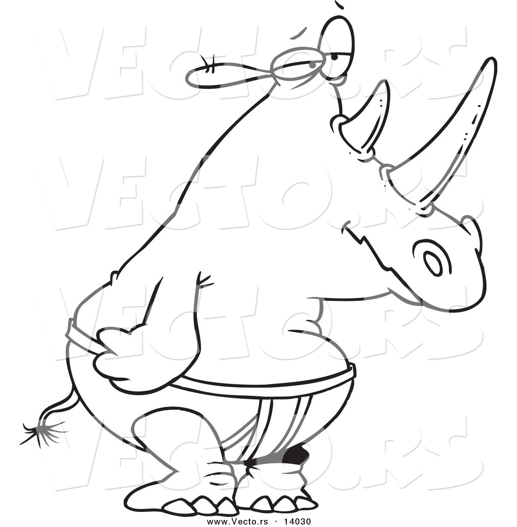 R of a cartoon rhino in underwear