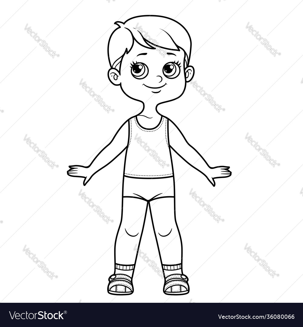 Cute cartoon boy dressed in underwear outline vector image