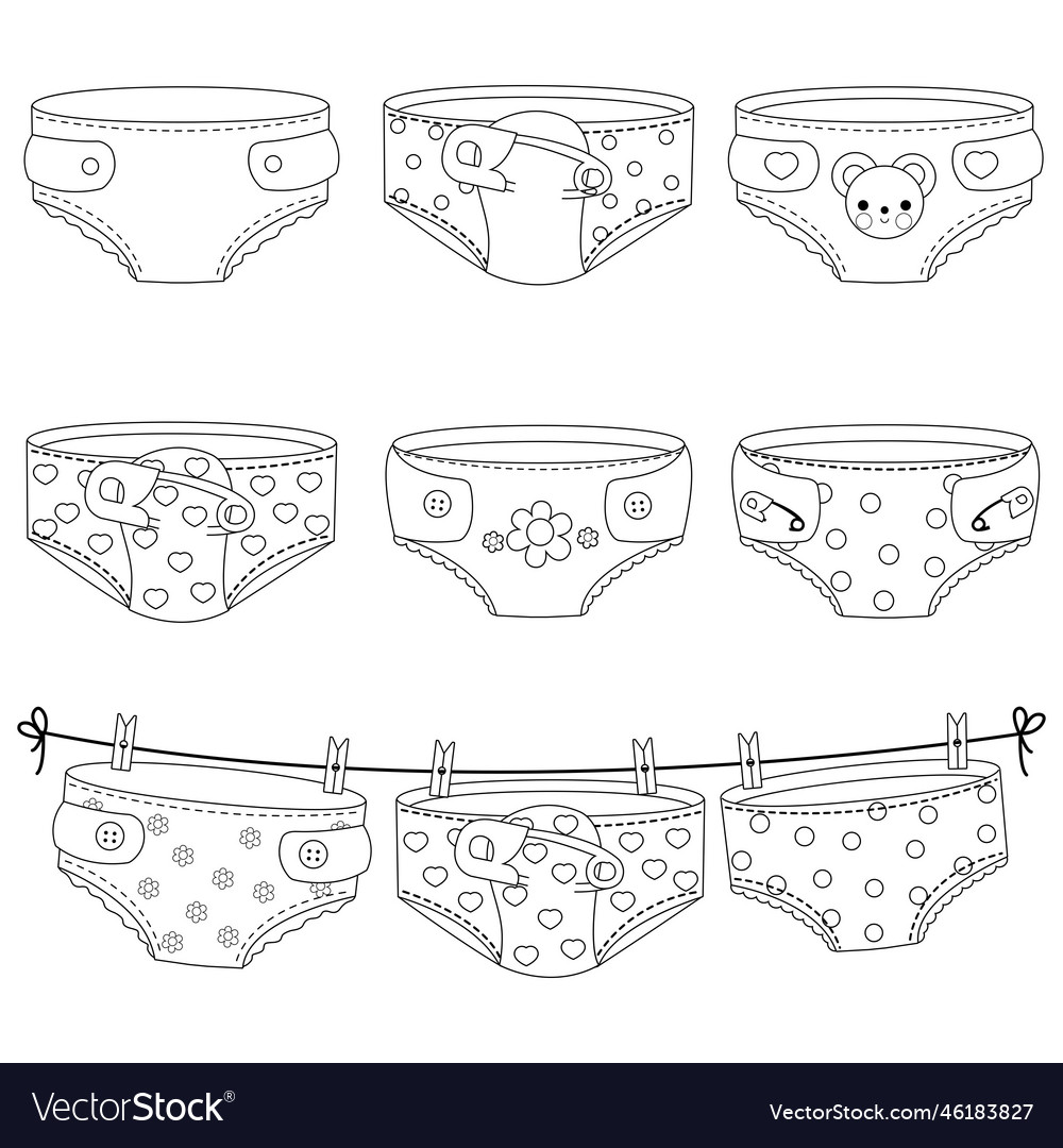 Baby diapers black and white coloring page vector image