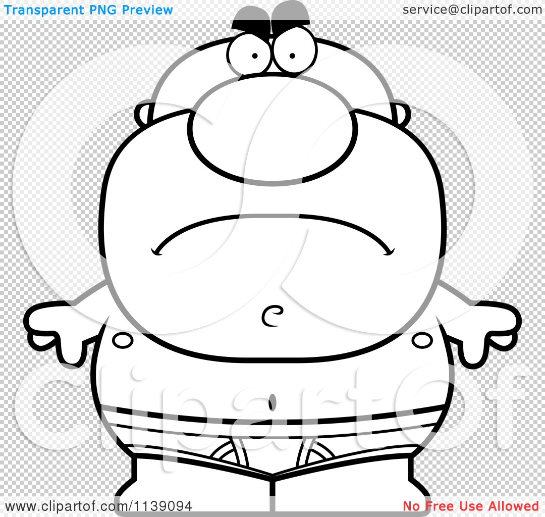 Cartoon clipart of a black and white mad bald man in underwear