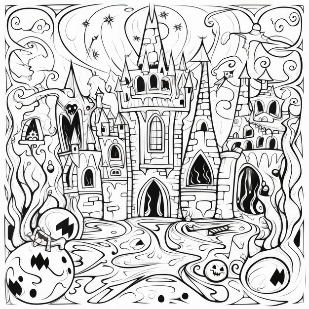 Premium ai image black and white coloring picture of a underworld