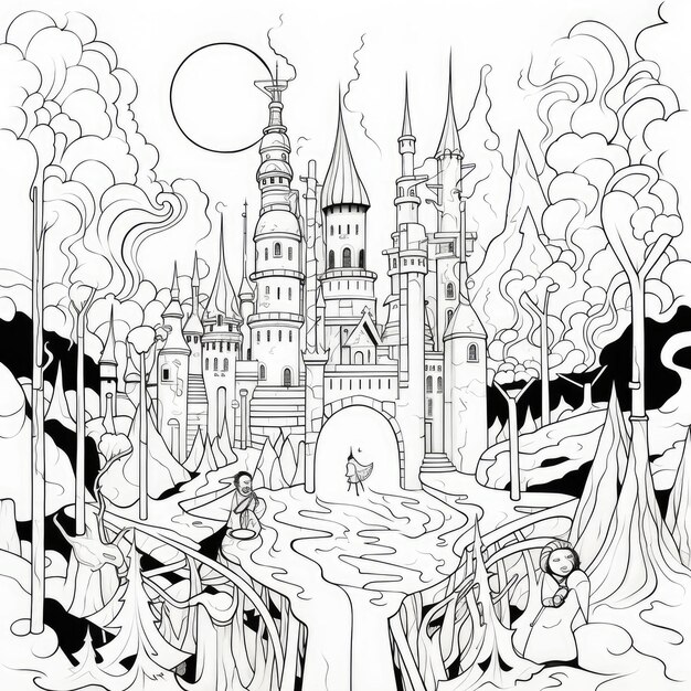 Premium ai image black and white coloring picture of a underworld