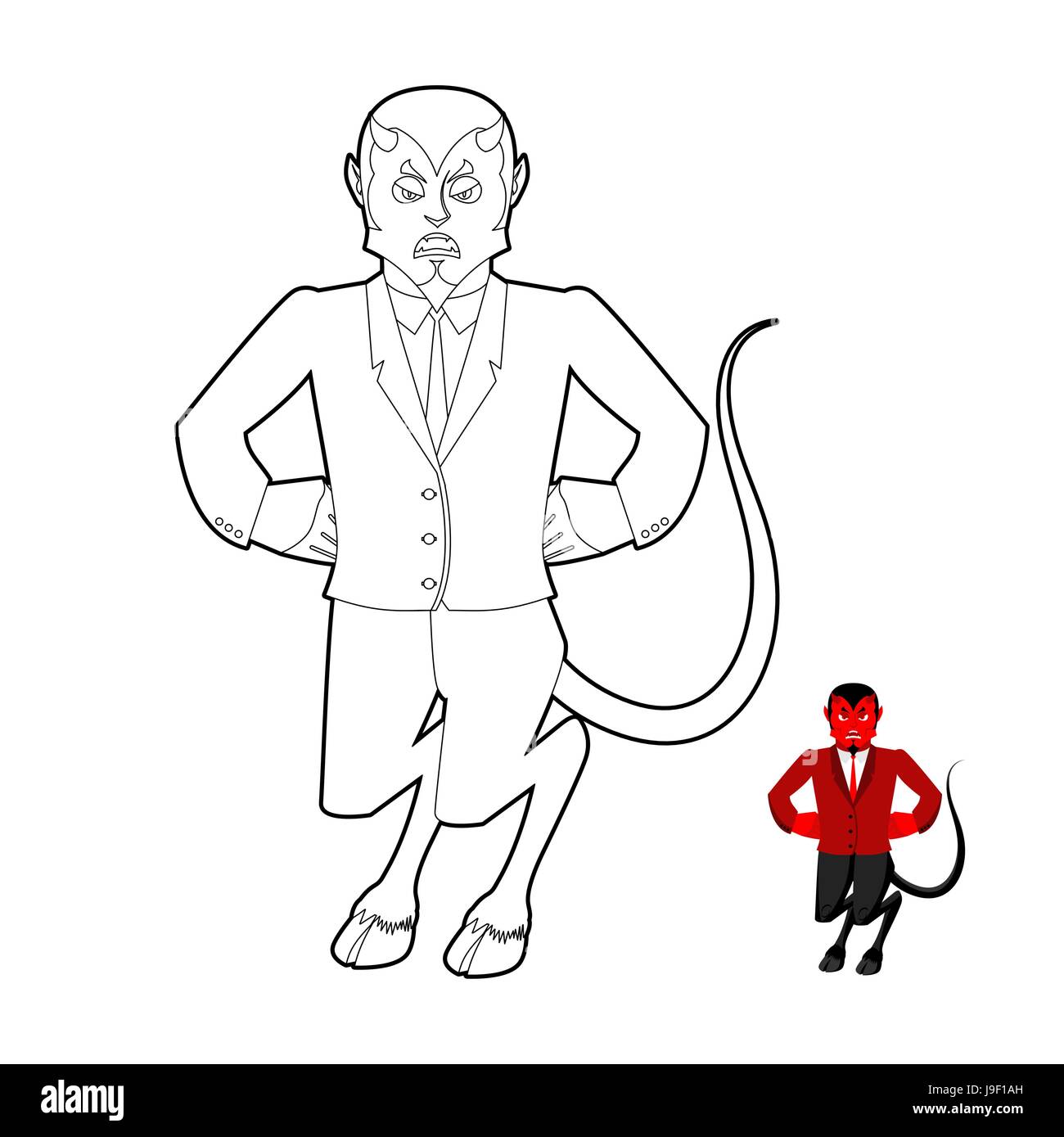 Devil coloring book demon in linear style crafty satan with horns prince of darkness of underworld lucifer boss religious and mythological charac stock vector image art
