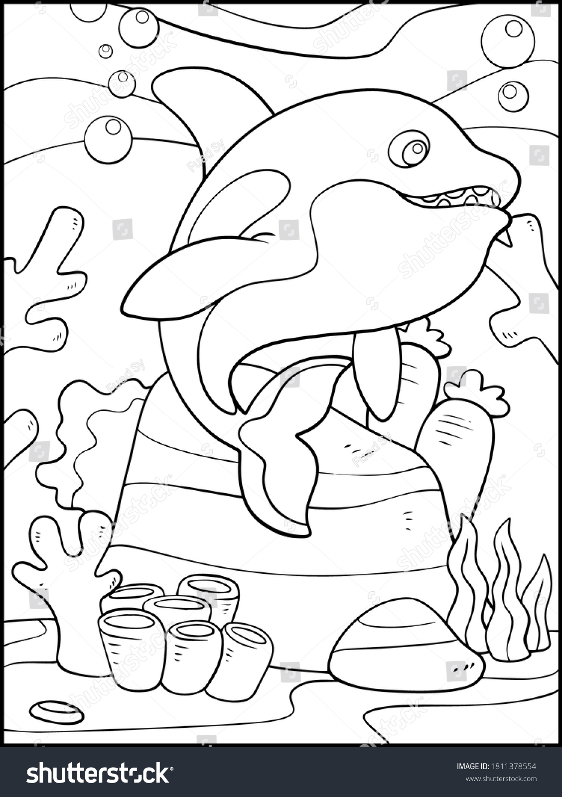 Killer whale underworld background vector coloring stock vector royalty free