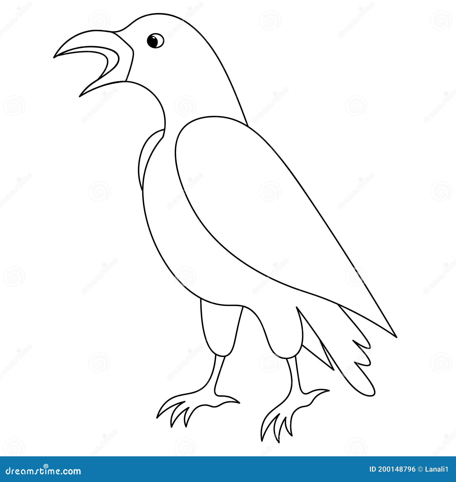 Raven sketch coloring book for children vector illustration the mystical black bird croaks outline on an isolated background stock vector