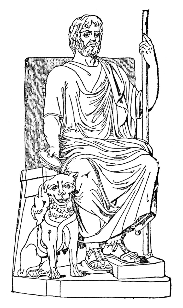 Hadespluto nthe greekroman god of the underworld wih his dog cerberus line engraving th century poster print by granger collection