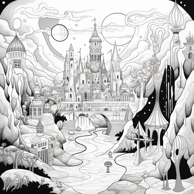 Premium ai image black and white coloring picture of a underworld