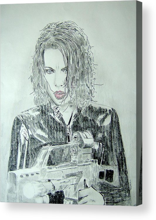 Kate beckinsale underworld drawing acrylic print by dan twyman
