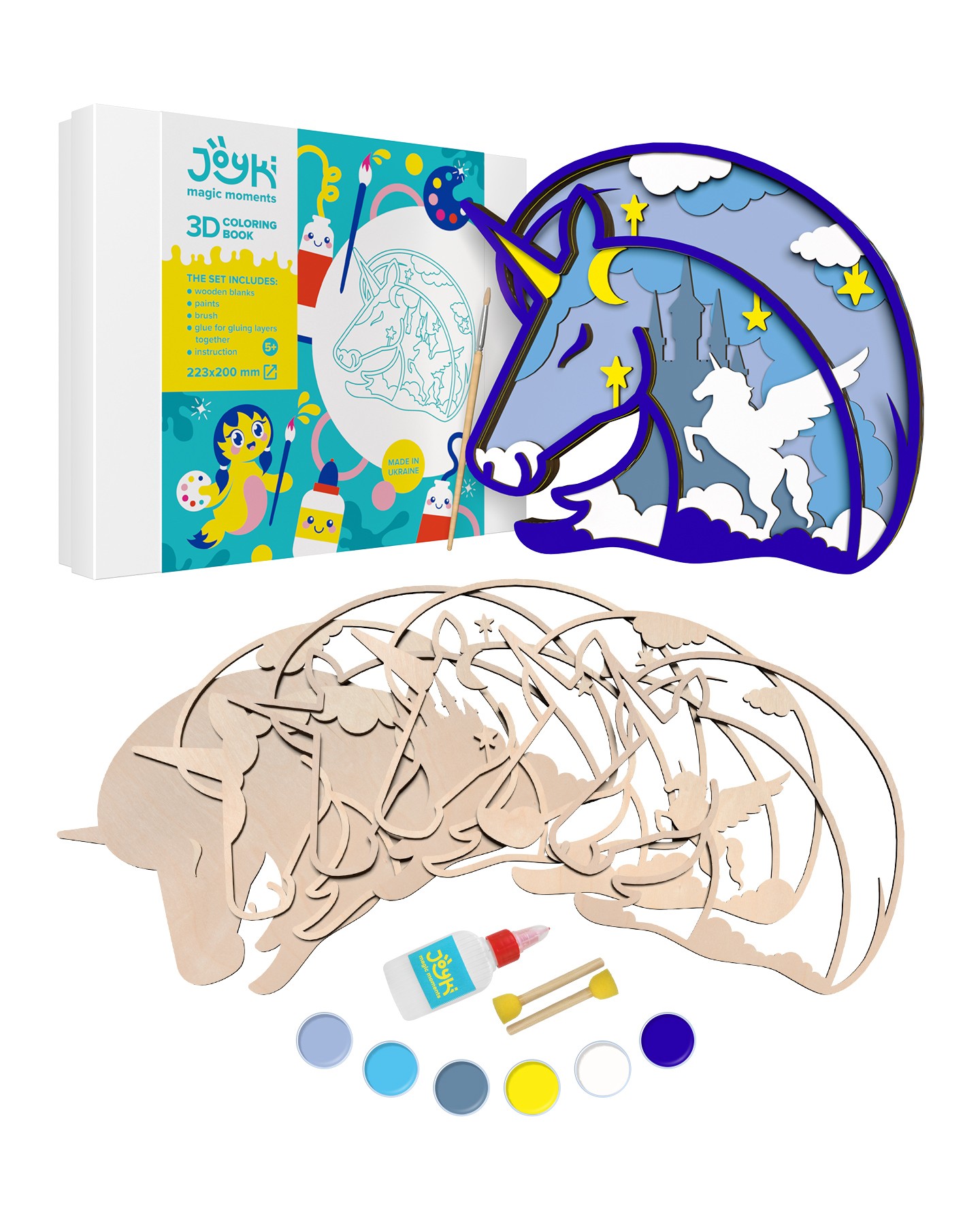 Joyki d wooden coloring book creativity kit unicorn