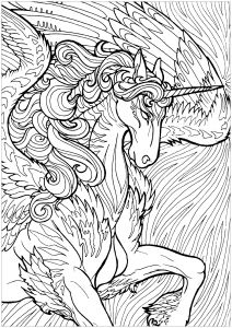 Unicorn with wings and background unicorn coloring pages coloring pages adult coloring pages