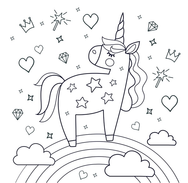 Thousand child unicorn drawing black white royalty