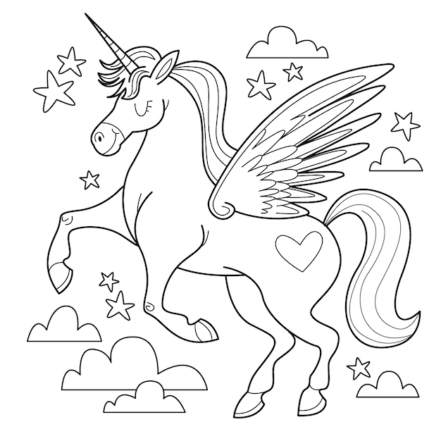 Free vector hand drawn unicorn coloring book illustration