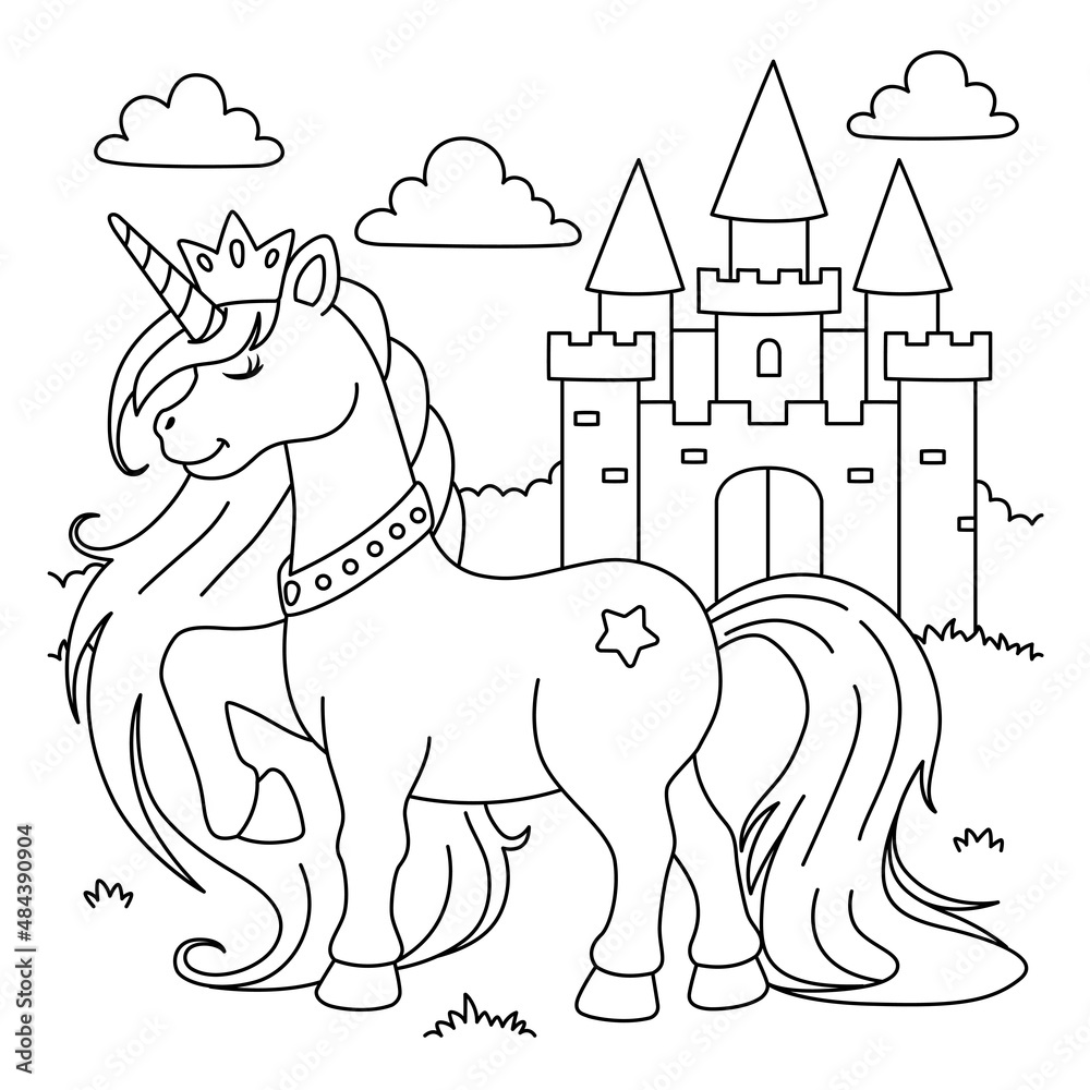 Unicorn princess coloring page for kids vector