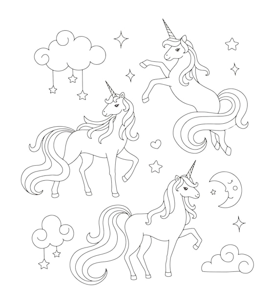 Premium vector unicorn drawing coloring page