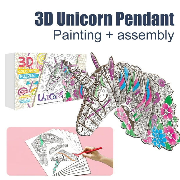 D coloring unicorn puzzles set with coloring pens diy early edutional rdboard creativity development art painting puzzle toy for kids aged