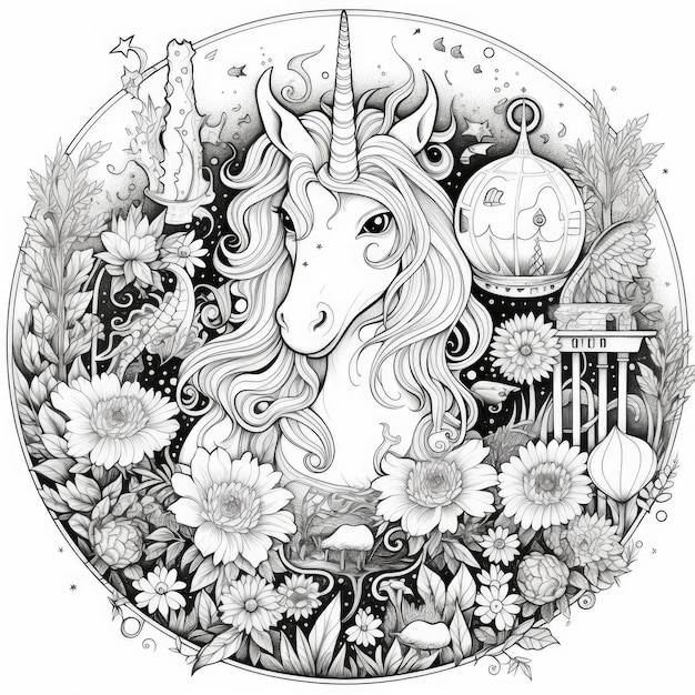 Premium ai image unicorn coloring pages for kids and adults