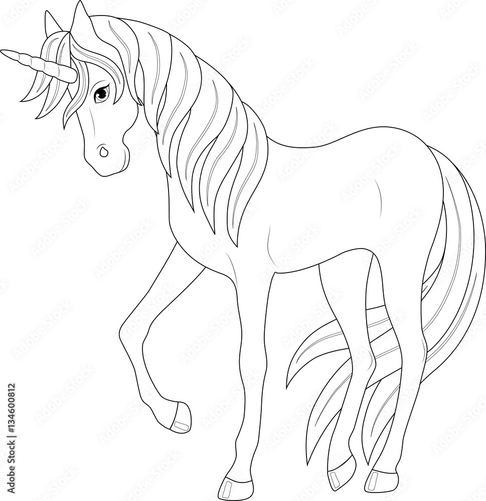Cute fairy unicorn coloring page vector