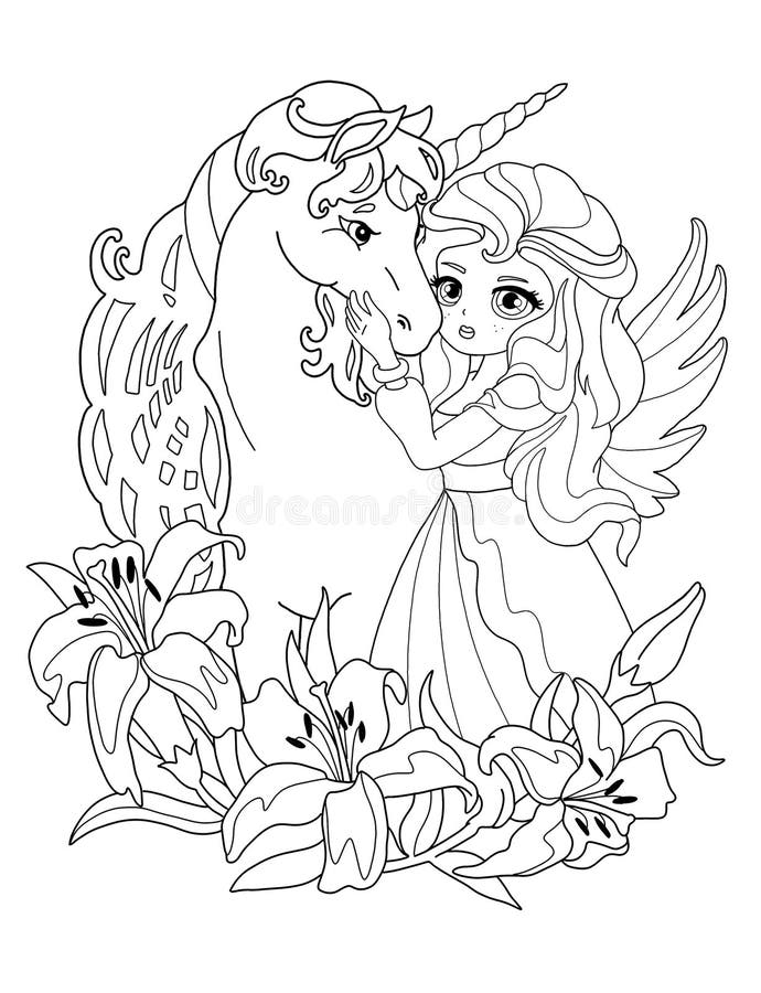 Illustration the fairy and unicorn stock illustration