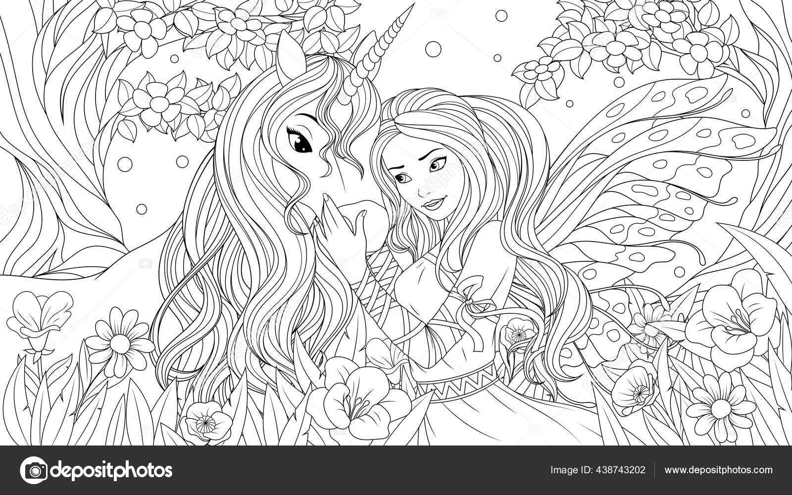 Vector illustration lovely fairy and little unicorn in the fairy forest stock vector by andreymakurin