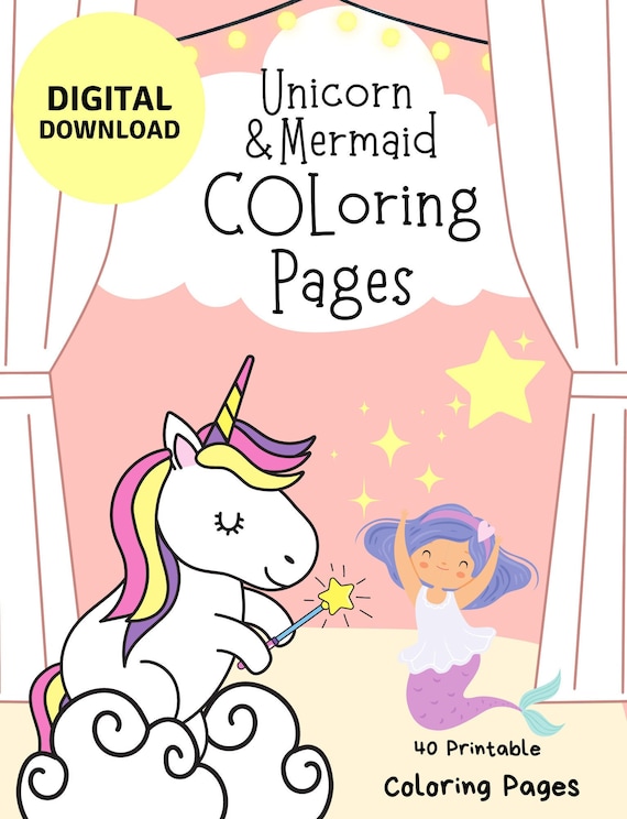 Unicorn and mermaid coloring pages instant download