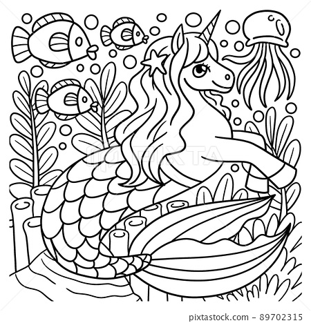 Mermaid unicorn coloring page for kids